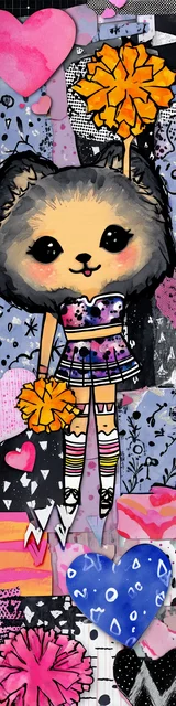 Free kawaii bookmark featuring a cheerleader cat